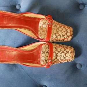 Coach Red and Tan Women's Mules